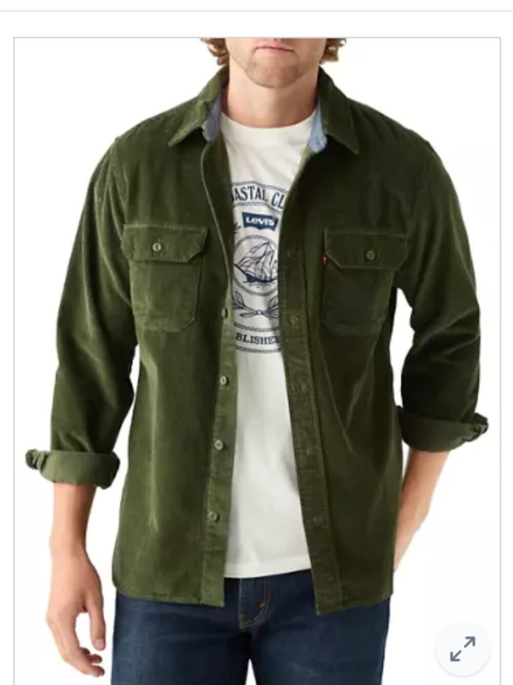 Levi's NWT Olive Green Corduroy The Worker Relaxed Fit Shirt Jacket - L